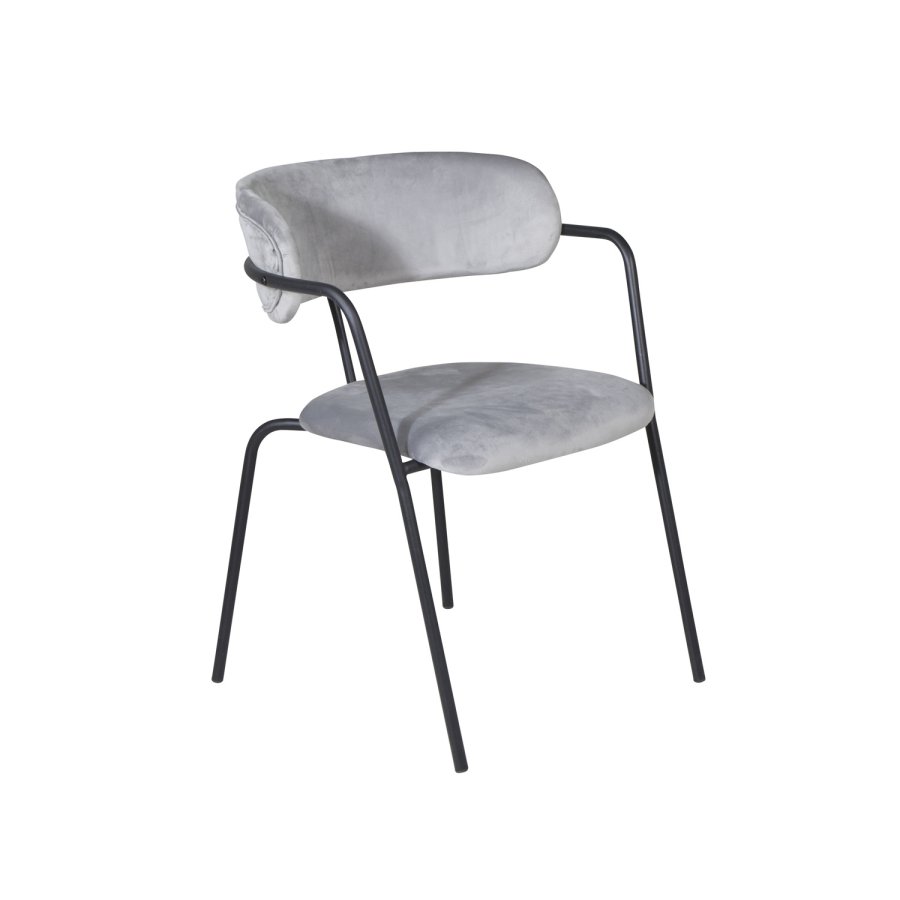 VENTURE DESIGN Arrow Esszimmerstuhl, mit Armlehnen – graues Velours und schwarzes Metall