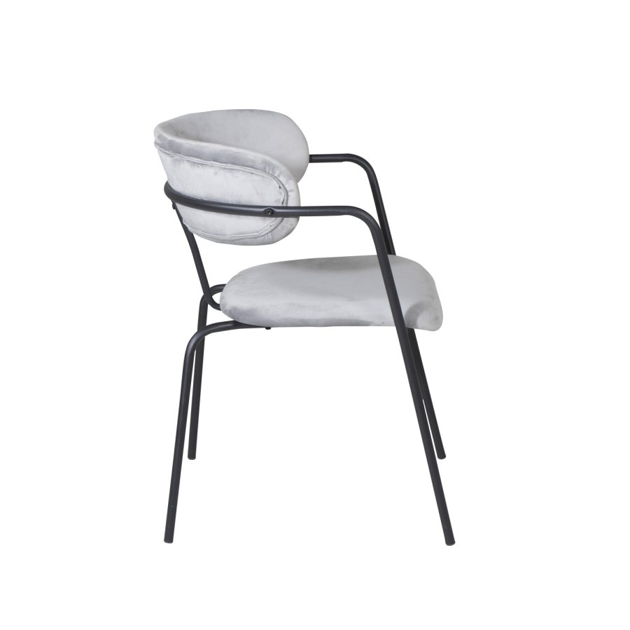 VENTURE DESIGN Arrow Esszimmerstuhl, mit Armlehnen – graues Velours und schwarzes Metall