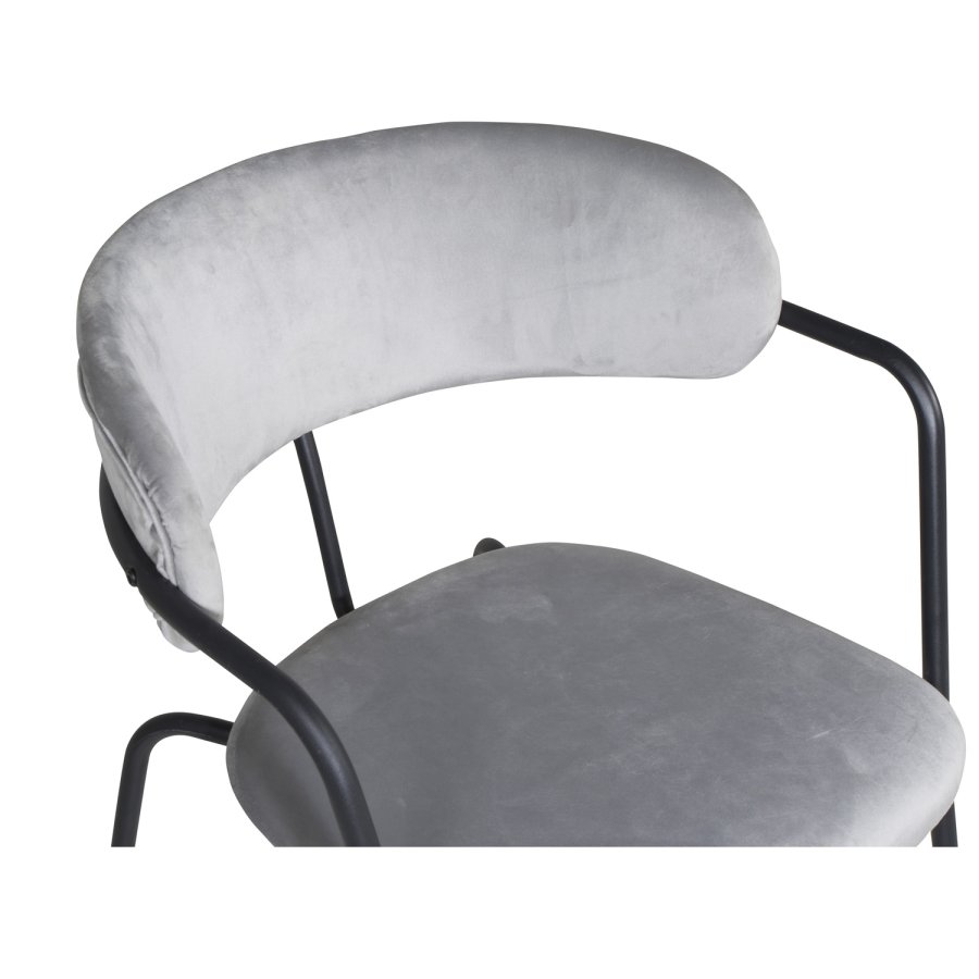 VENTURE DESIGN Arrow Esszimmerstuhl, mit Armlehnen – graues Velours und schwarzes Metall