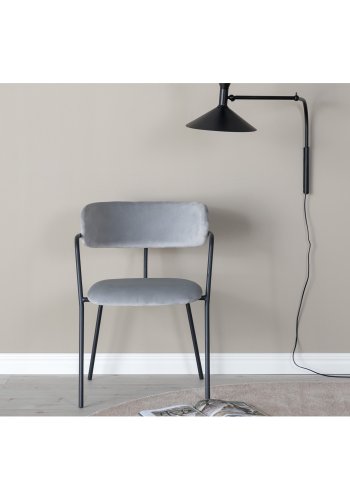 VENTURE DESIGN Arrow Esszimmerstuhl, mit Armlehnen – graues Velours und schwarzes Metall
