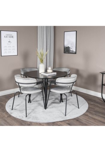 VENTURE DESIGN Arrow Esszimmerstuhl, mit Armlehnen – graues Velours und schwarzes Metall