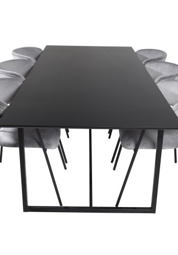 VENTURE DESIGN Arrow Esszimmerstuhl, mit Armlehnen – graues Velours und schwarzes Metall