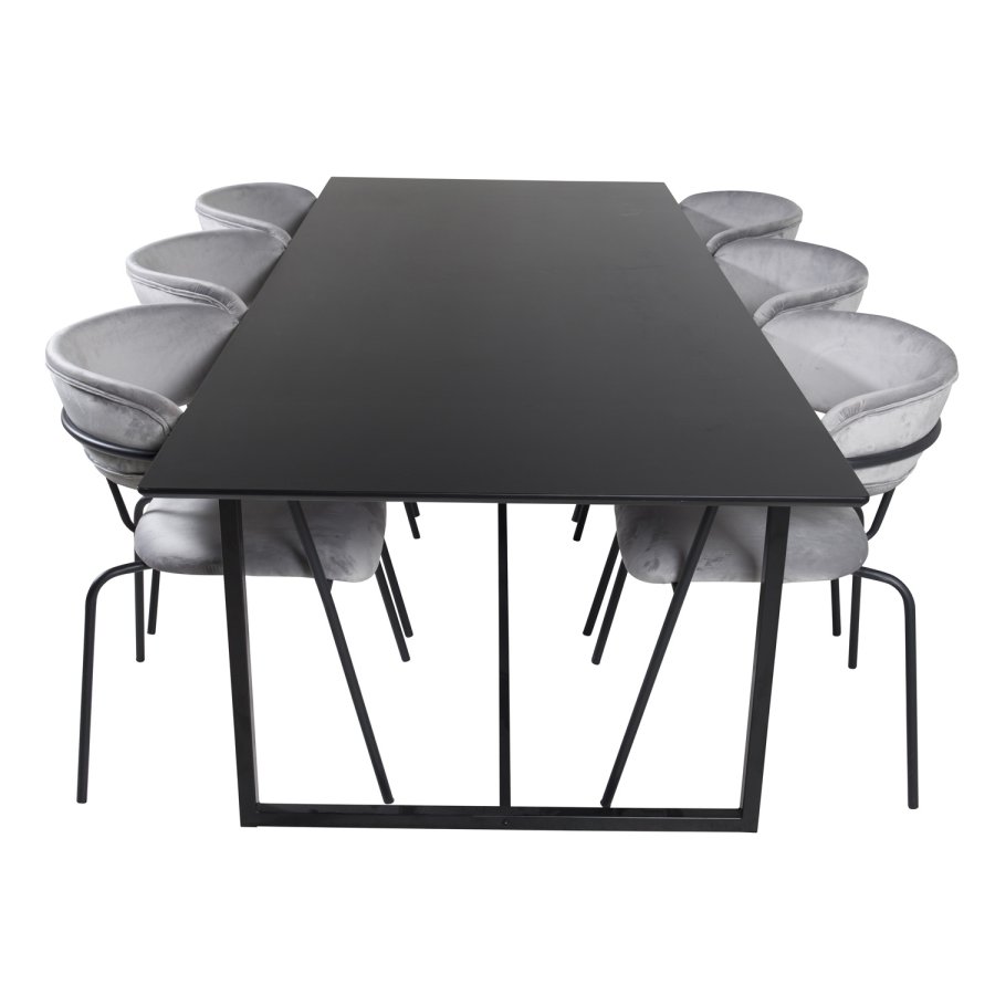 VENTURE DESIGN Arrow Esszimmerstuhl, mit Armlehnen – graues Velours und schwarzes Metall