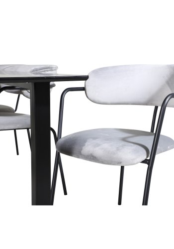 VENTURE DESIGN Arrow Esszimmerstuhl, mit Armlehnen – graues Velours und schwarzes Metall