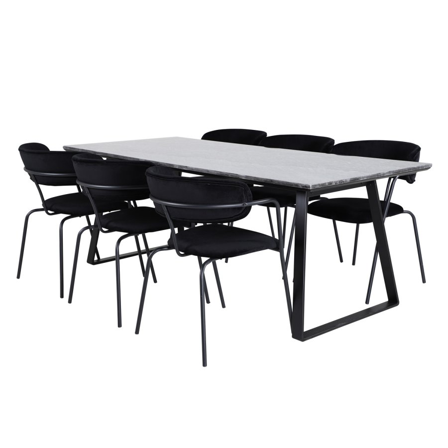 VENTURE DESIGN Arrow spisebordsstol, med armlener - sort velour og sort metall