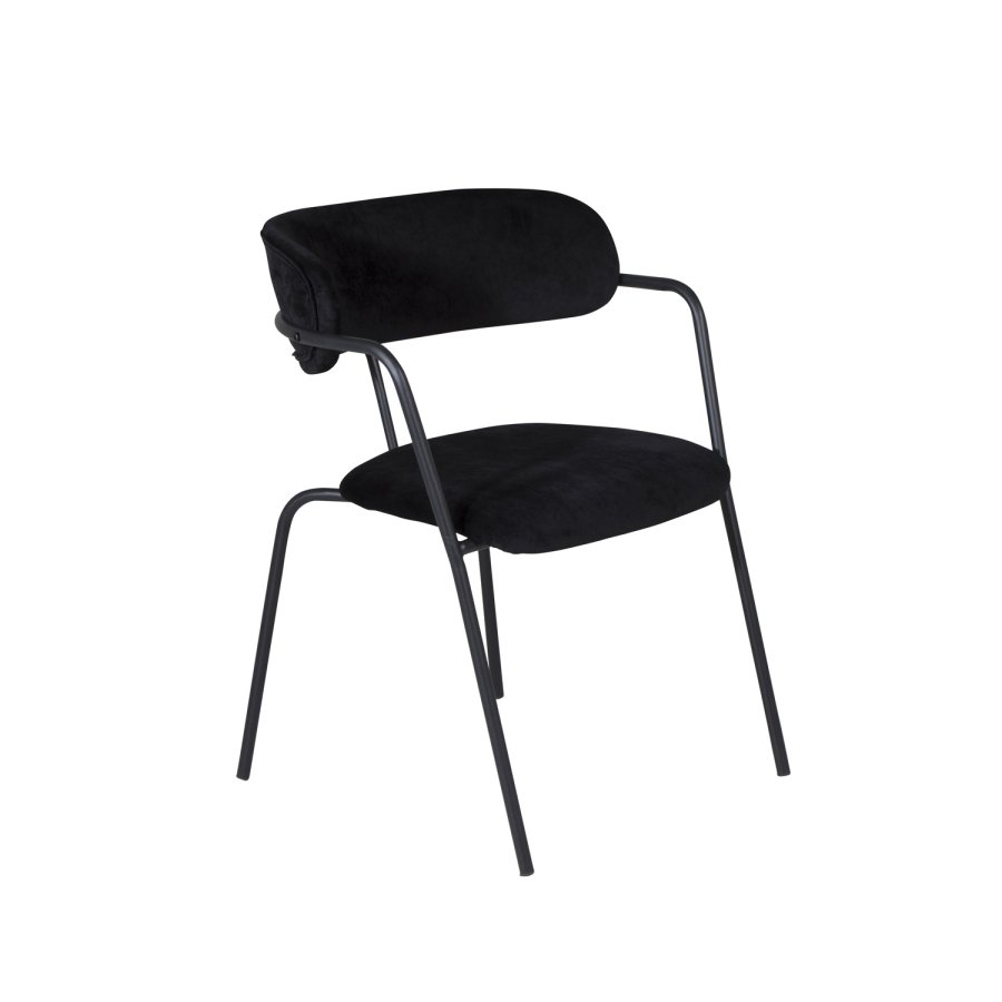 VENTURE DESIGN Arrow spisebordsstol, med armlener - sort velour og sort metall