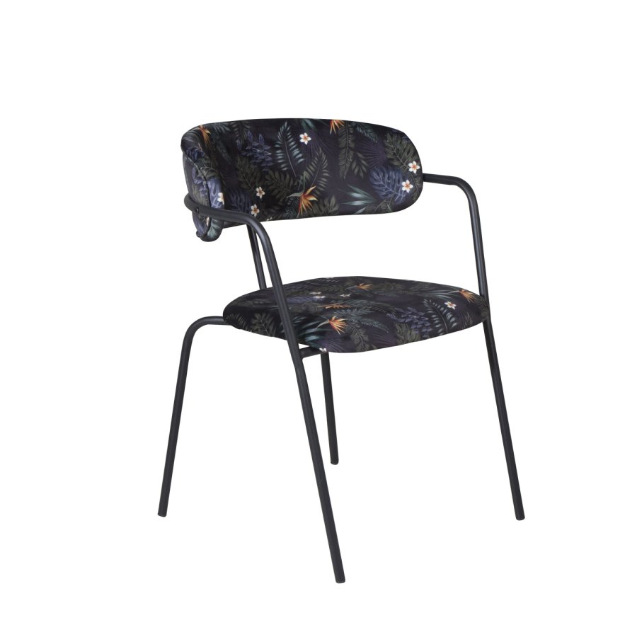 VENTURE DESIGN Arrow spisebordstol, m. armlener - flerfarget floral polyester og svart metall