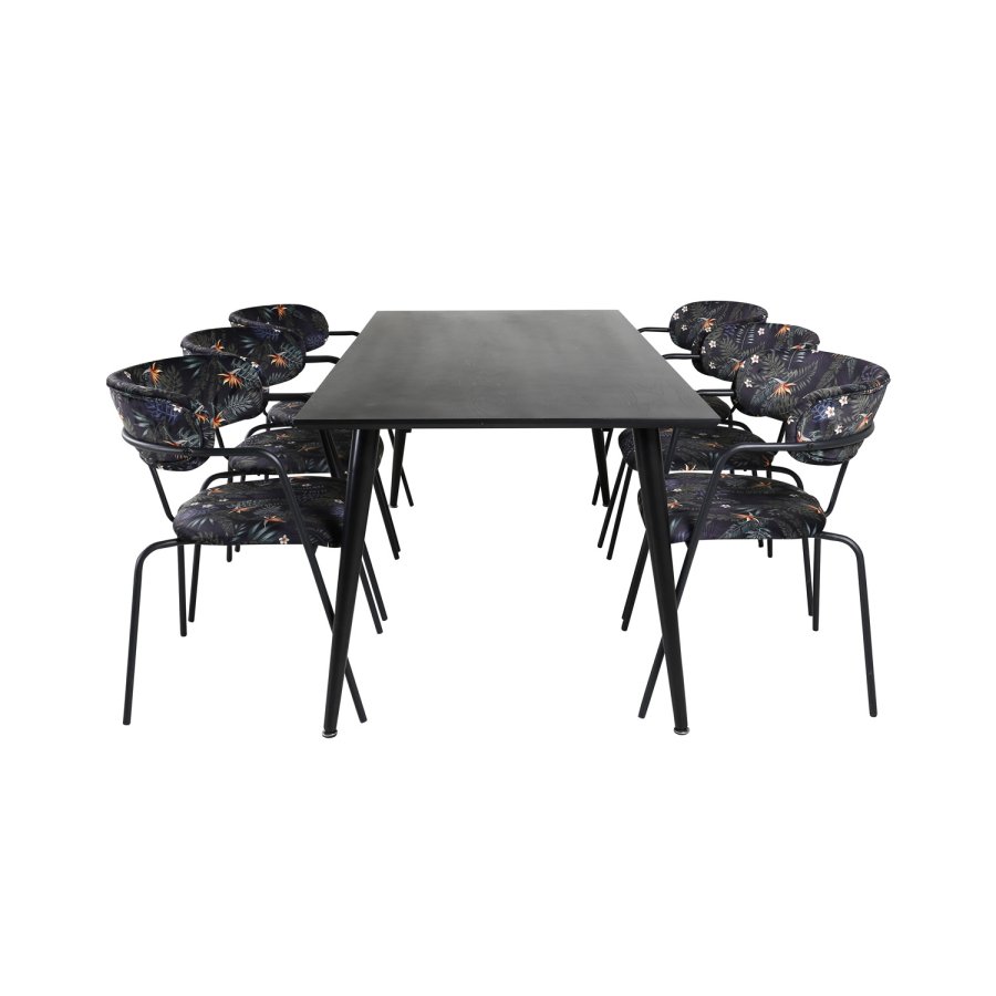VENTURE DESIGN Arrow spisebordstol, m. armlener - flerfarget floral polyester og svart metall