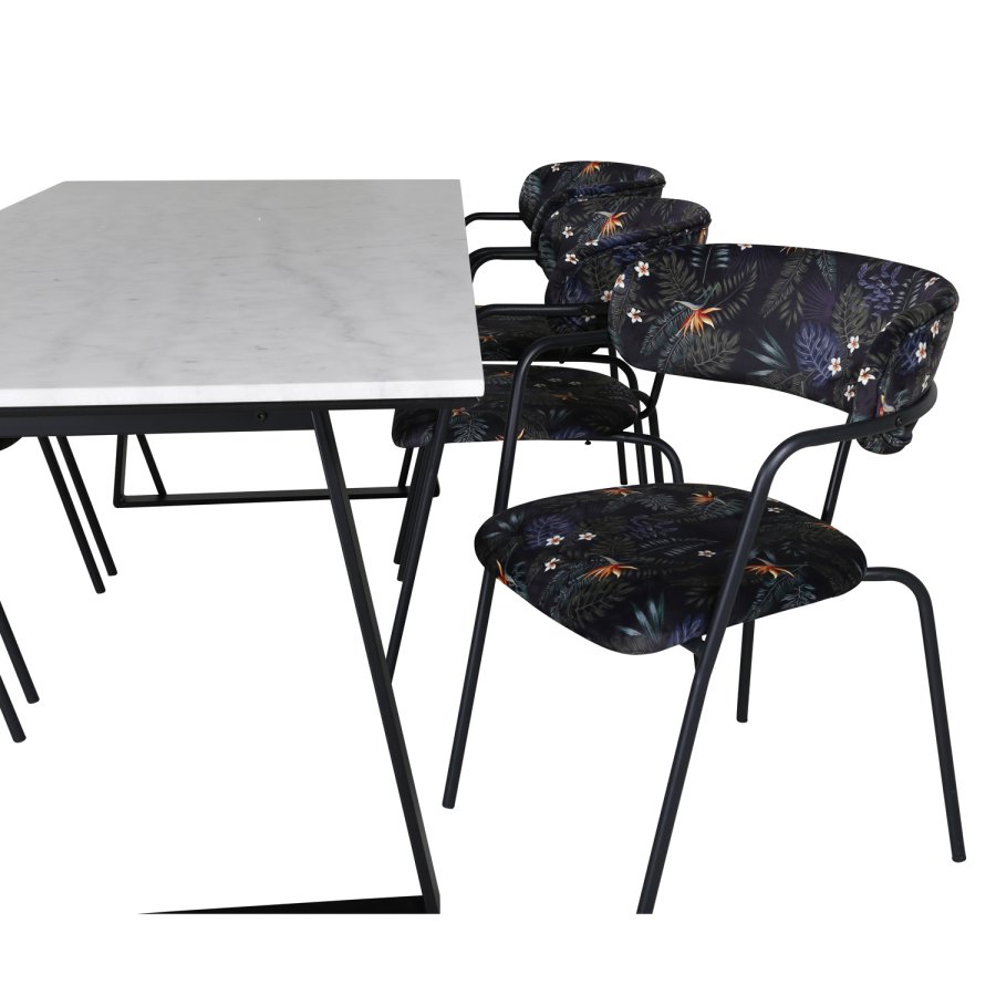 VENTURE DESIGN Arrow spisebordstol, m. armlener - flerfarget floral polyester og svart metall