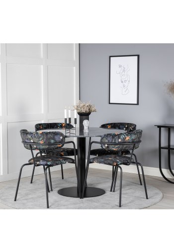 VENTURE DESIGN Arrow spisebordstol, m. armlener - flerfarget floral polyester og svart metall
