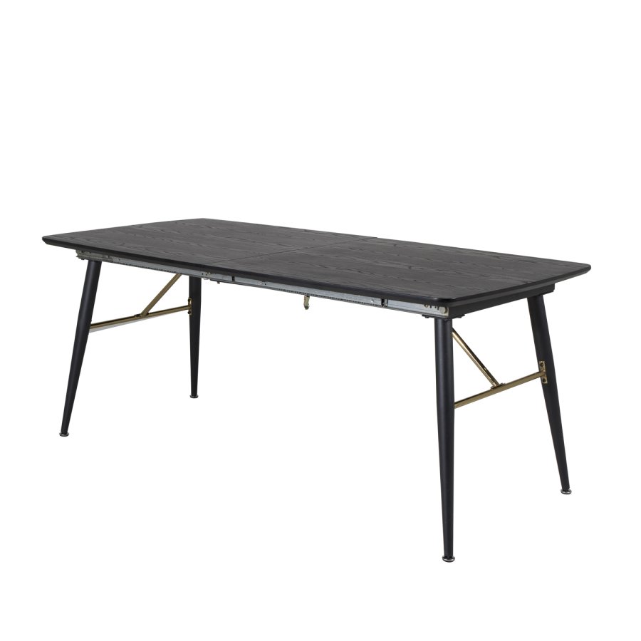 VENTURE DESIGN Gull spisebord, med uttrekk - messing, svart MDF og svart metall (180x85)