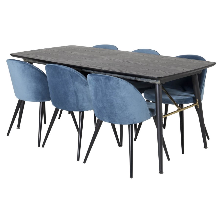 VENTURE DESIGN Gull spisebord, med uttrekk - messing, svart MDF og svart metall (180x85)