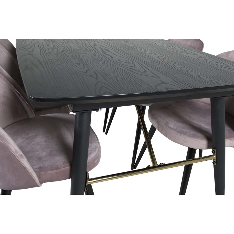 VENTURE DESIGN Gull spisebord, med uttrekk - messing, svart MDF og svart metall (180x85)