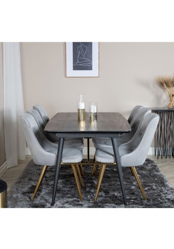 VENTURE DESIGN Gull spisebord, med uttrekk - messing, svart MDF og svart metall (180x85)