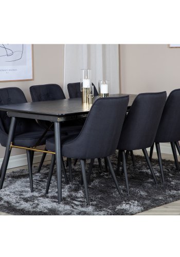 VENTURE DESIGN Gull spisebord, med uttrekk - messing, svart MDF og svart metall (180x85)