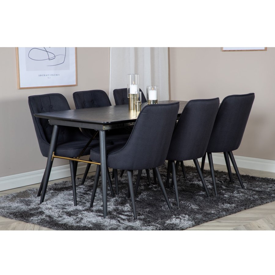 VENTURE DESIGN Gull spisebord, med uttrekk - messing, svart MDF og svart metall (180x85)