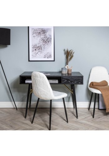 VENTURE DESIGN Gold-Schreibtisch mit 2 Regalen und 1 Schublade – schwarzes MDF und Eisen (110 x 60)