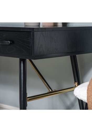 VENTURE DESIGN Gold-Schreibtisch mit 2 Regalen und 1 Schublade – schwarzes MDF und Eisen (110 x 60)