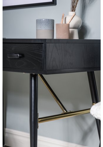 VENTURE DESIGN Gold-Schreibtisch mit 2 Regalen und 1 Schublade – schwarzes MDF und Eisen (110 x 60)