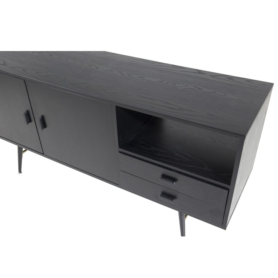 VENTURE DESIGN Gold Sideboard, mit 2 Türen und 2 Schubladen – schwarzes Furnier, MDF und Eisen