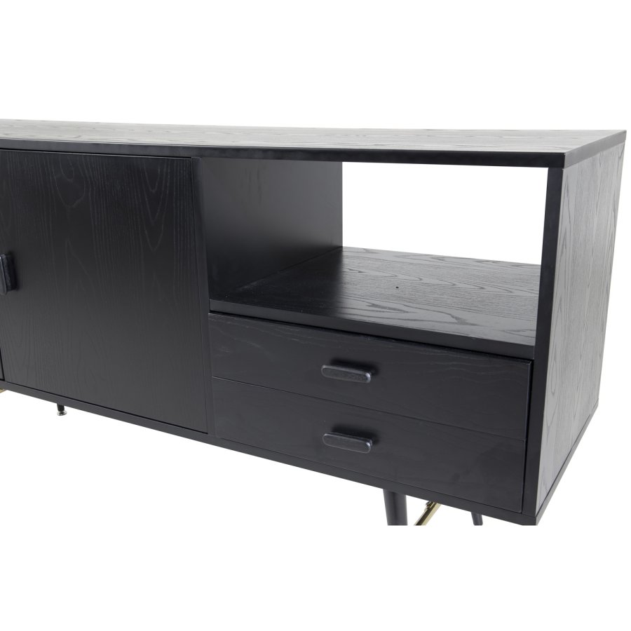 VENTURE DESIGN Gold Sideboard, mit 2 Türen und 2 Schubladen – schwarzes Furnier, MDF und Eisen