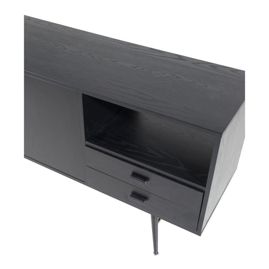 VENTURE DESIGN Gold Sideboard, mit 2 Türen und 2 Schubladen – schwarzes Furnier, MDF und Eisen