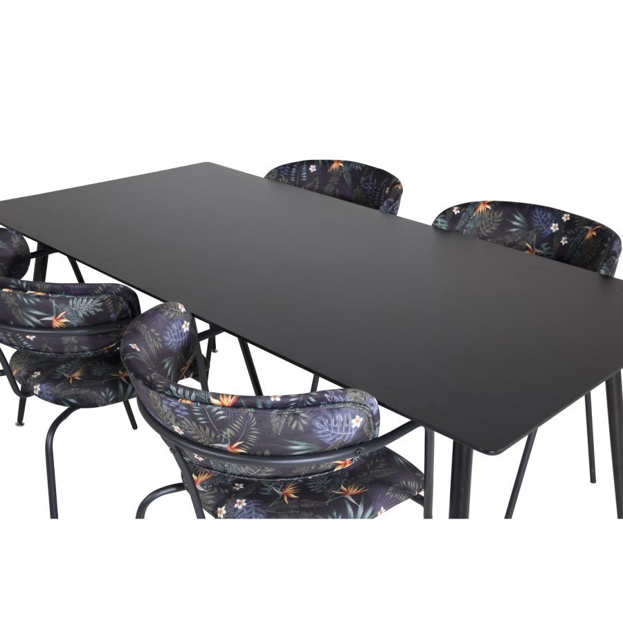 VENTURE DESIGN Silar spisebord - svart melamin og svart metall (180x90)