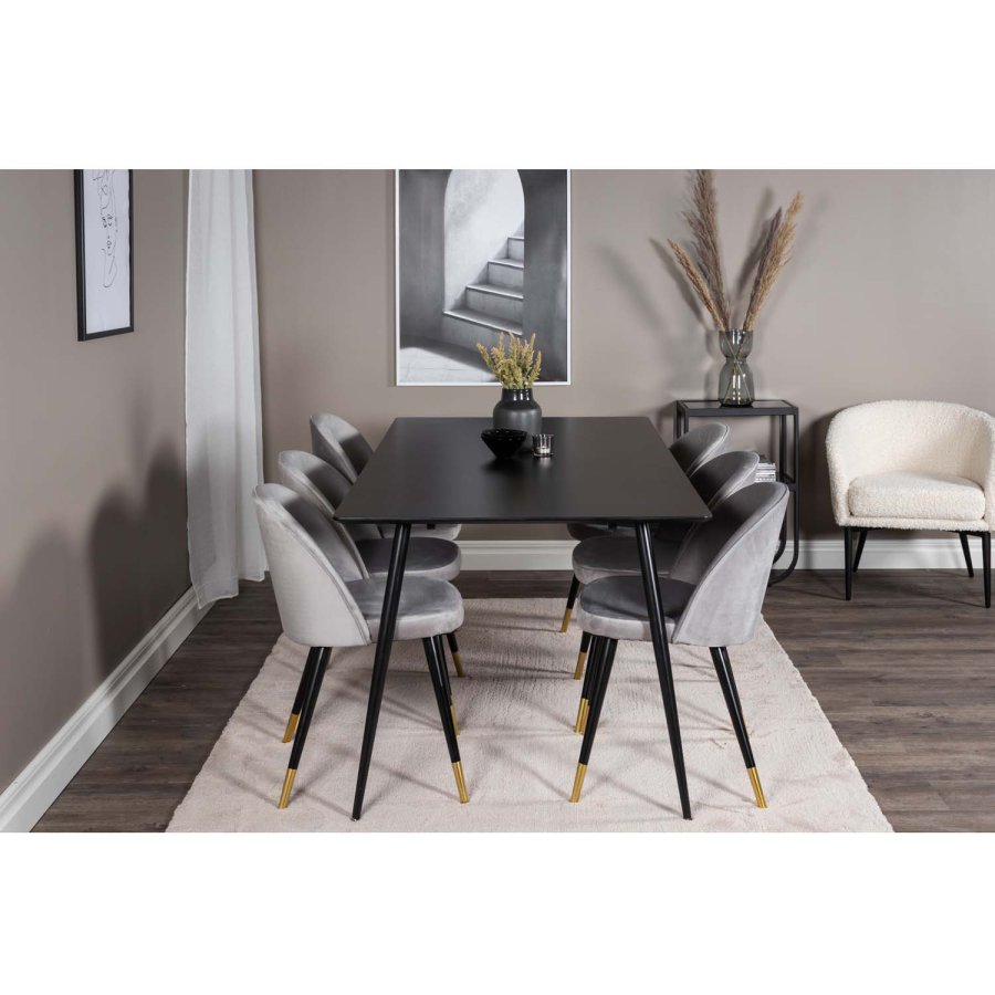 VENTURE DESIGN Silar spisebord - svart melamin og svart metall (180x90)