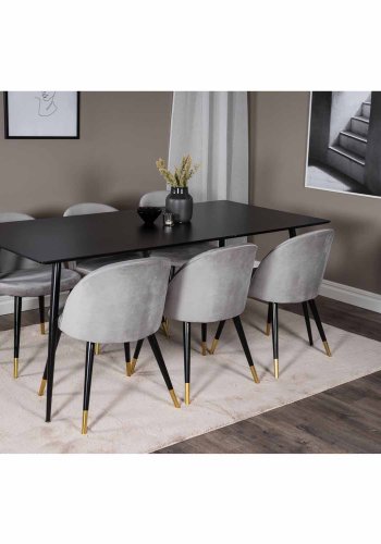 VENTURE DESIGN Silar spisebord - svart melamin og svart metall (180x90)