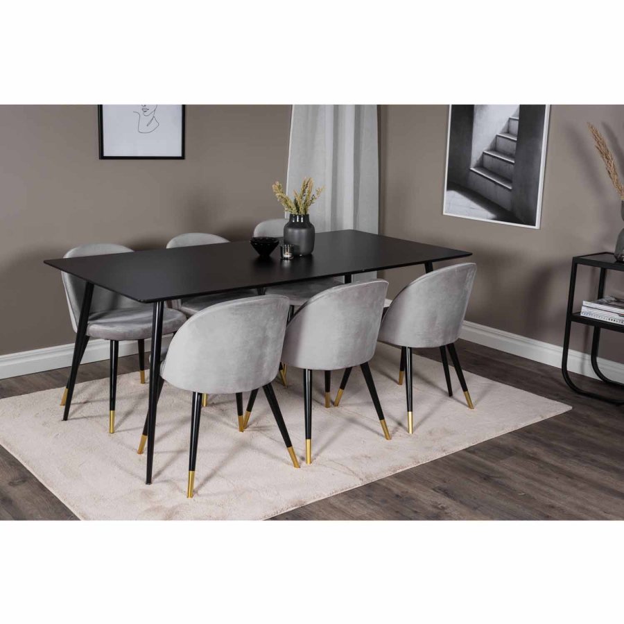 VENTURE DESIGN Silar spisebord - svart melamin og svart metall (180x90)