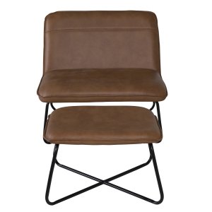 VENTURE DESIGN X-ftölj med Fotpall - Brun PU och Svart Järn