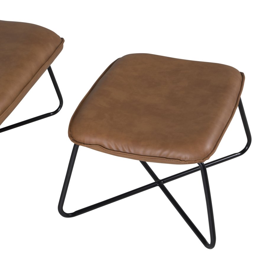 VENTURE DESIGN X lenestol med fotskammel - brun PU og svart jern