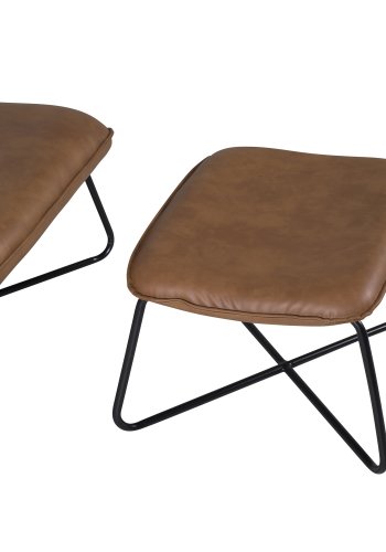 VENTURE DESIGN X lenestol med fotskammel - brun PU og svart jern