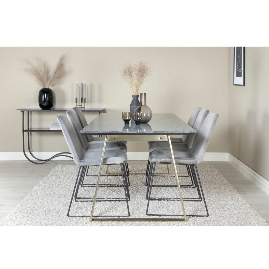 VENTURE DESIGN Muce spisestuestol - gr velur og sort metall