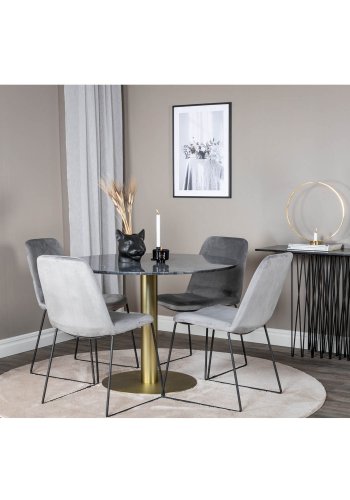 VENTURE DESIGN Muce spisestuestol - gr velur og sort metall