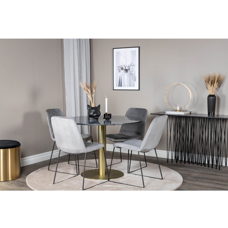 VENTURE DESIGN Muce spisestuestol - gr velur og sort metall