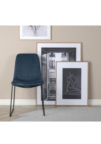 VENTURE DESIGN Muce spisestuestol - bl velour og sort metall