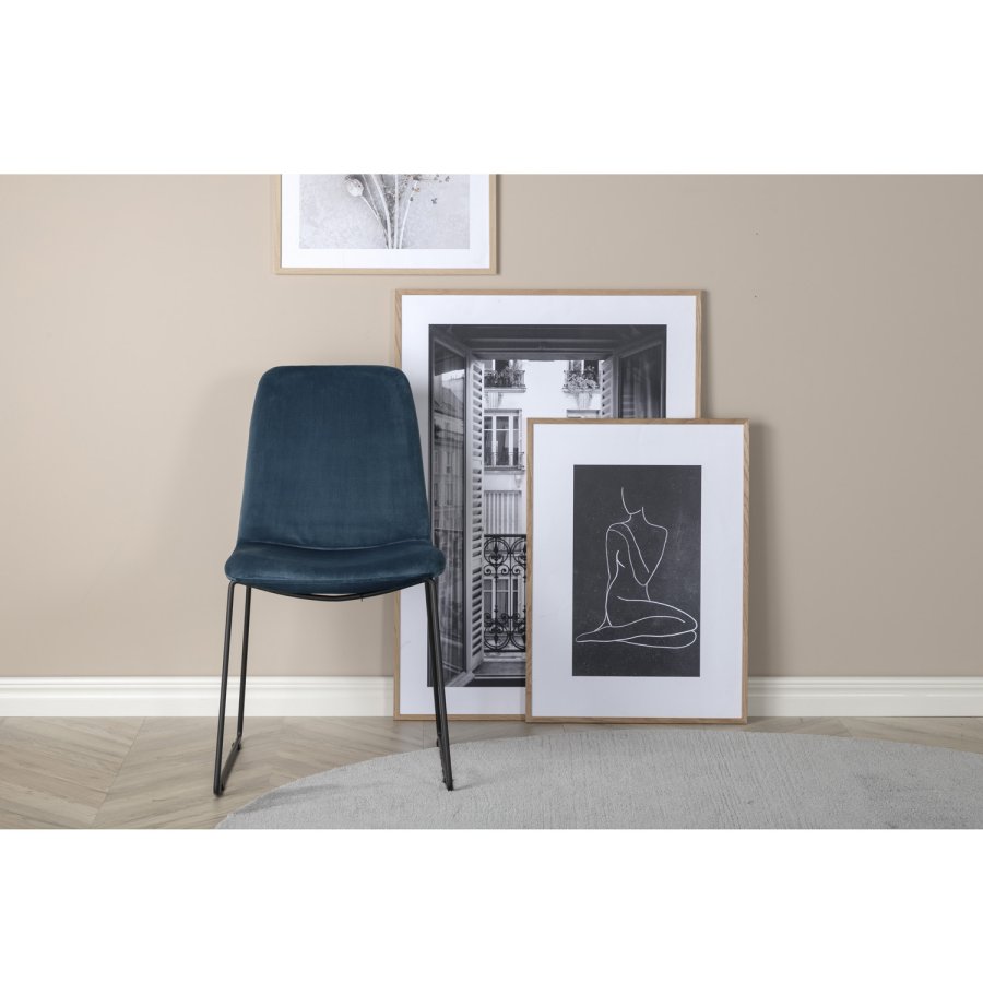 VENTURE DESIGN Muce spisestuestol - bl velour og sort metall