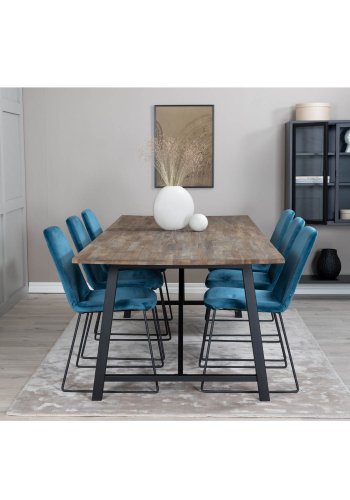 VENTURE DESIGN Muce spisestuestol - bl velour og sort metall