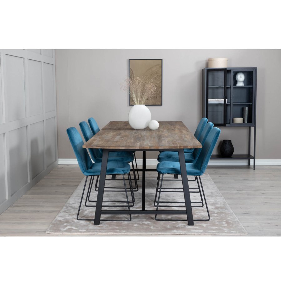 VENTURE DESIGN Muce spisestuestol - bl velour og sort metall