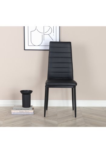 VENTURE DESIGN Slim High Back spisestuestol - svart PU og svart metall