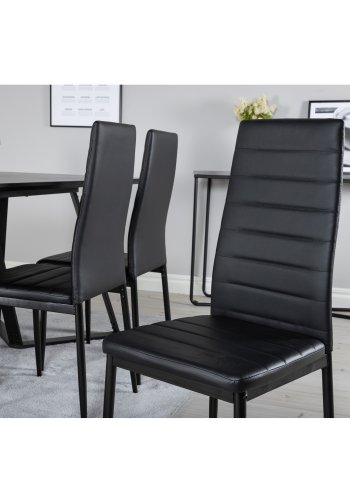 VENTURE DESIGN Slim High Back spisestuestol - svart PU og svart metall