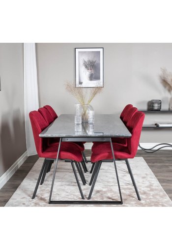 VENTURE DESIGN Gemma Esszimmerstuhl - rotes Polyester und schwarzes Metall