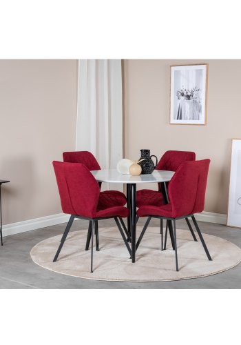 VENTURE DESIGN Gemma Esszimmerstuhl - rotes Polyester und schwarzes Metall