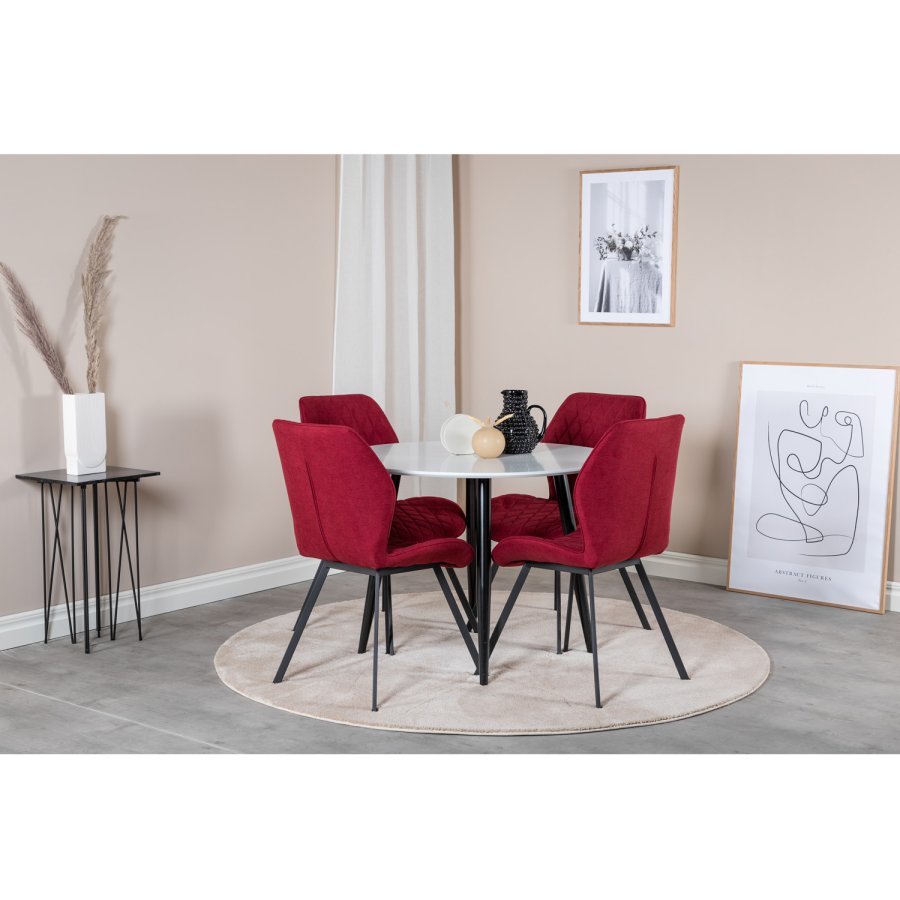 VENTURE DESIGN Gemma Esszimmerstuhl - rotes Polyester und schwarzes Metall