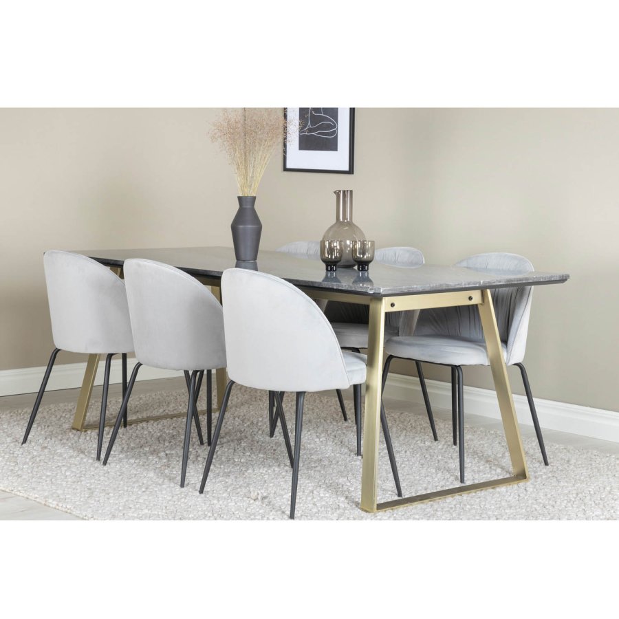 VENTURE DESIGN Wrinkles matbordsstol - gr velour och svart metall