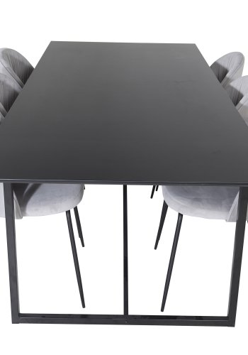 VENTURE DESIGN Wrinkles matbordsstol - gr velour och svart metall