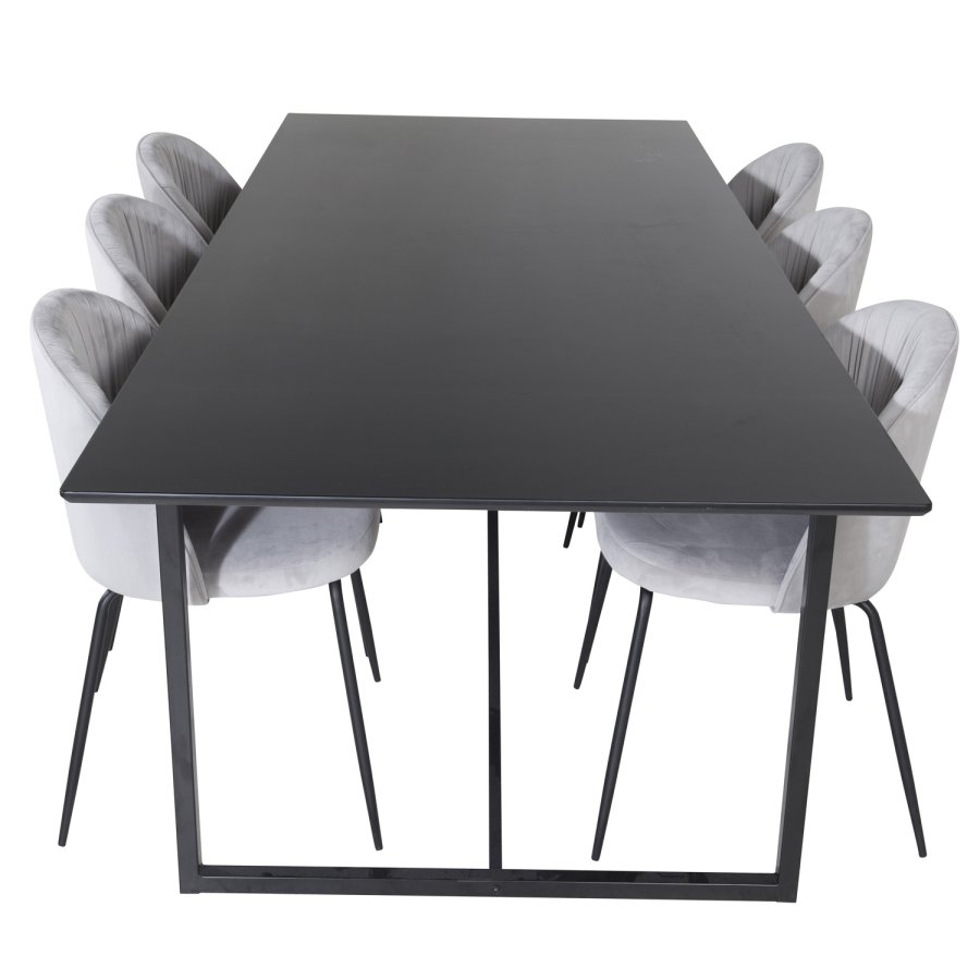 VENTURE DESIGN Wrinkles matbordsstol - gr velour och svart metall
