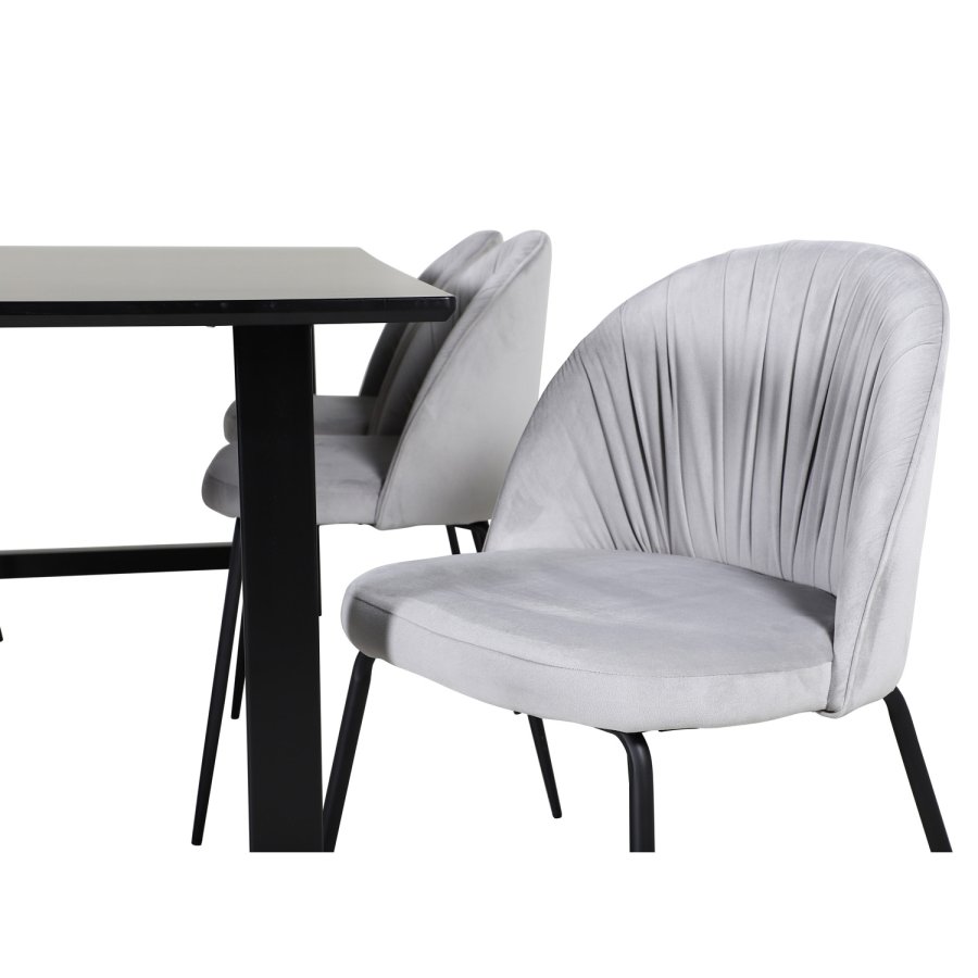 VENTURE DESIGN Wrinkles matbordsstol - gr velour och svart metall