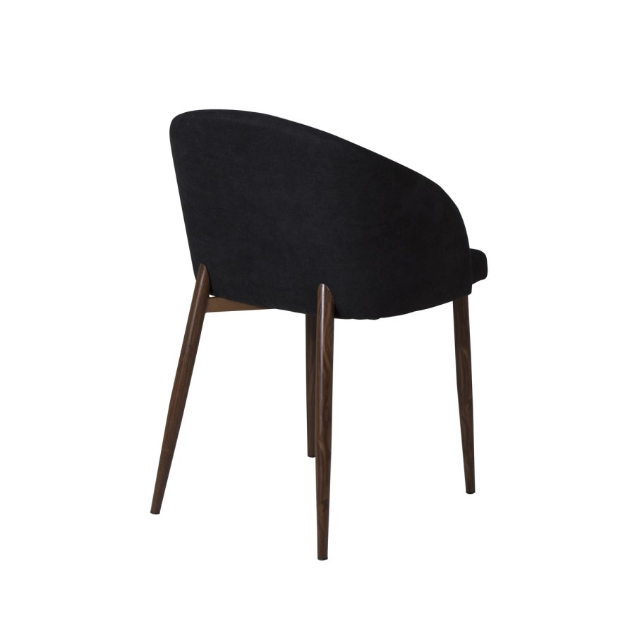 VENTURE DESIGN Arch Esszimmerstuhl, mit Armlehnen – schwarzes Polyester und Walnussfolienmetall